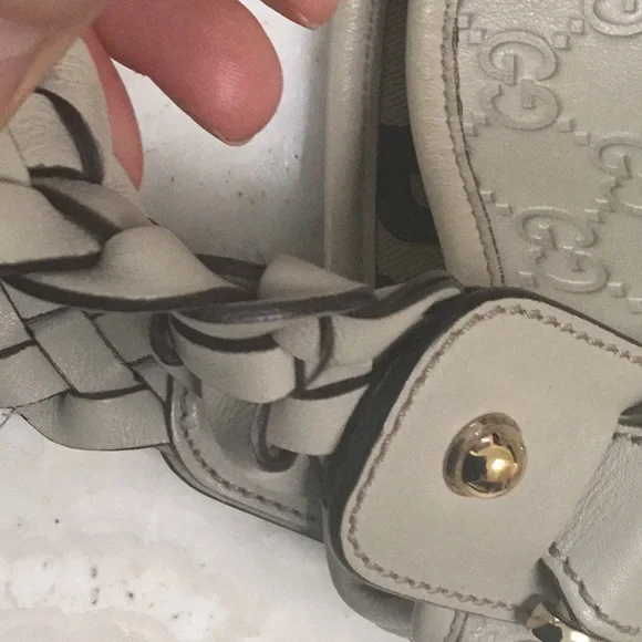 Gucci GG Monogram Embossed Leather Hobo Bag Ivory White Braided Handle - Picture 13 of 13